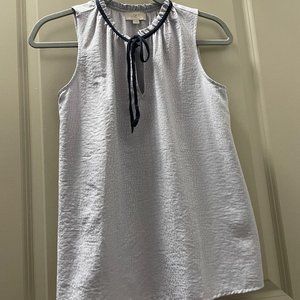 LOFT-Ice-Blue Neck Tie Sleeveless Blouse